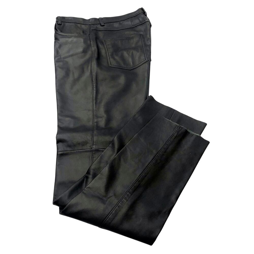 Marc New York Black 100% Leather Pants Jeans Styling Raw Hem Straight Leg